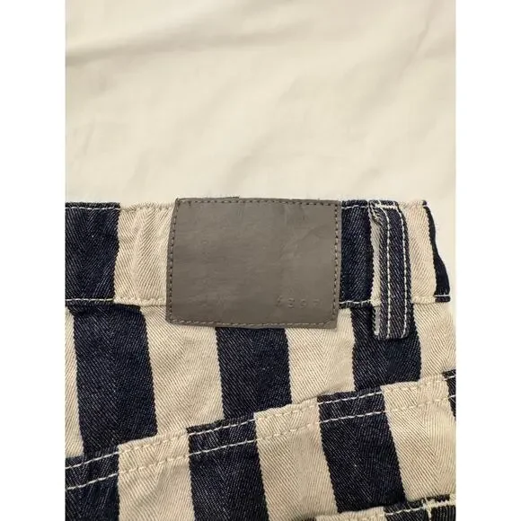 6397 Blue & White Striped Cropped Denim Pants Shorty Women's 28 Italian Nautical - Picture 12 of 15